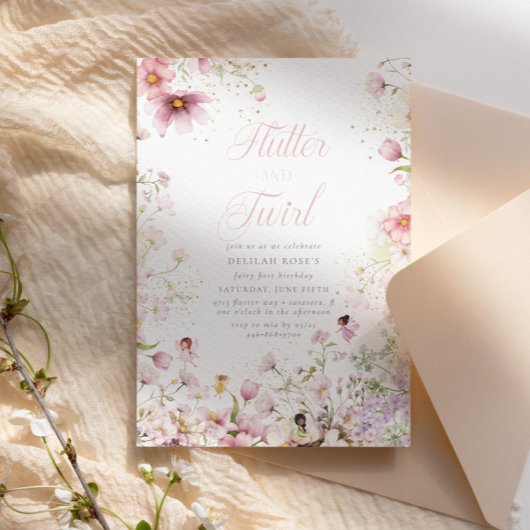 Flutter und Twirl Whimsical Magical Girls Geburtst Einladung