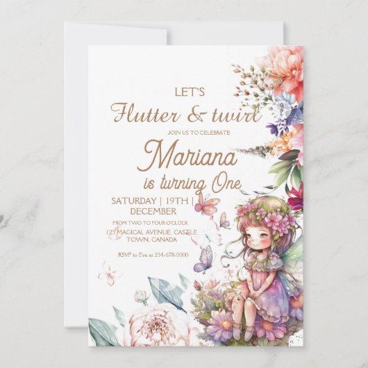 Flutter und wirbelnde Gartenmühle Blumenzähne 1. Einladung (Vorderseite)