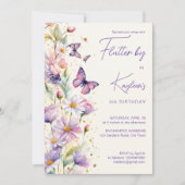 Flutter von Schmetterlingen Geburtstagslavender li Einladung (Vorderseite)