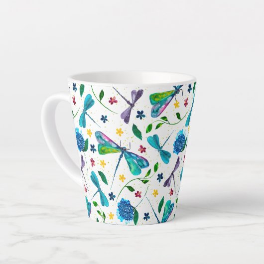 Flutter-Wasserfarben-Dragonfly-Garten-Designer Milchtasse (Linke Ecke)