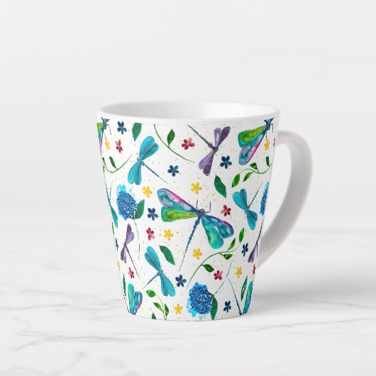 Flutter-Wasserfarben-Dragonfly-Garten-Designer Milchtasse (Rechte Ecke)