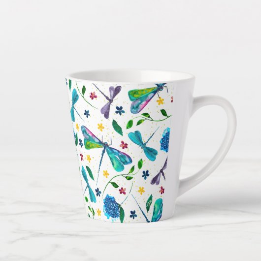Flutter-Wasserfarben-Dragonfly-Garten-Designer Milchtasse (Rechts)