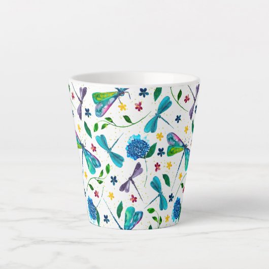 Flutter-Wasserfarben-Dragonfly-Garten-Designer Milchtasse (Vorderseite)