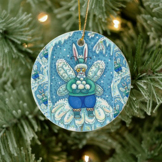 FLUTTERBUN WINTER WONDERLAND, FUNNY BUNNY RABBBIT KERAMIK ORNAMENT (Baum)