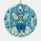 FLUTTERBUN WINTER WONDERLAND, FUNNY BUNNY RABBBIT KERAMIK ORNAMENT (Vorne)