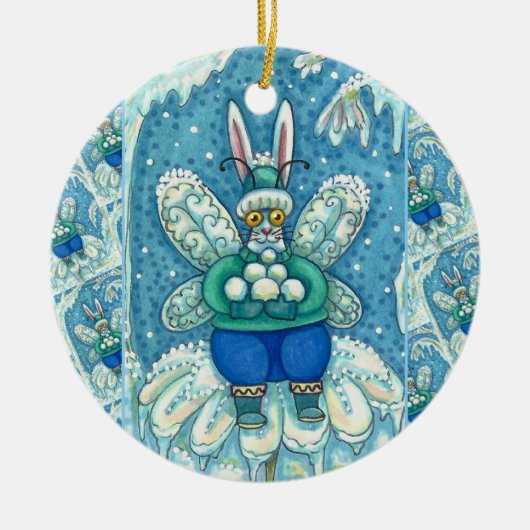 FLUTTERBUN WINTER WONDERLAND, FUNNY BUNNY RABBBIT KERAMIK ORNAMENT (Vorne)
