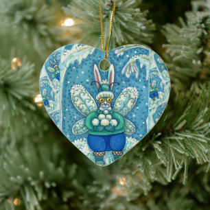 FLUTTERBUN WINTER WONDERLAND, FUNNY BUNNY RABBBIT KERAMIK ORNAMENT
