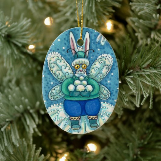 FLUTTERBUN WINTER WONDERLAND, FUNNY BUNNY RABBBIT KERAMIK ORNAMENT (Baum)