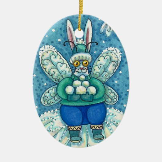 FLUTTERBUN WINTER WONDERLAND, FUNNY BUNNY RABBBIT KERAMIK ORNAMENT (Vorne)