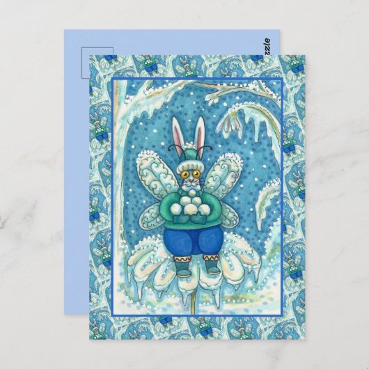 FLUTTERBUN WINTER WONDERLAND, FUNNY BUNNY RABBBIT POSTKARTE (Vorne/Hinten)