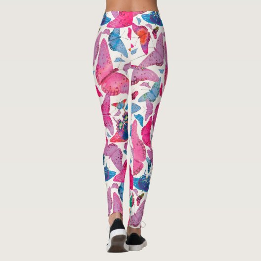 Flutterby Frühlings-Schmetterlinge auf Weiß Leggings (Rückseite)