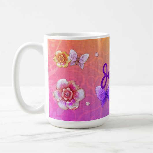 Flutterby Graffiti Jeweled PERSONALISIERT Kaffeetasse (Links)