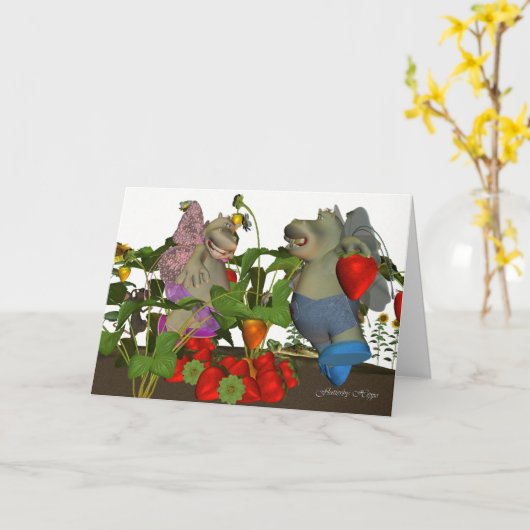 Flutterby Hippo, kleines, märchenhaftes Hippo-Volk Karte (Gelbe Blume)