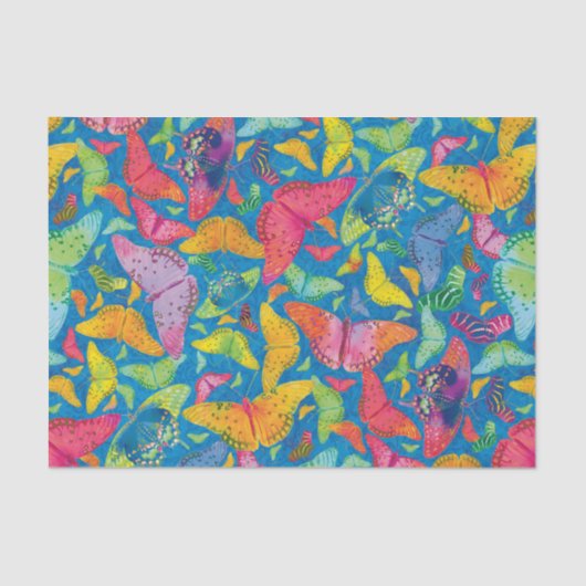 Flutterby Sommer-Schmetterlinge auf Blau Seidenpapier (Vorderseite)