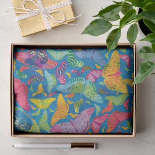 Flutterby Sommer-Schmetterlinge auf Blau Seidenpapier (Geschenk)