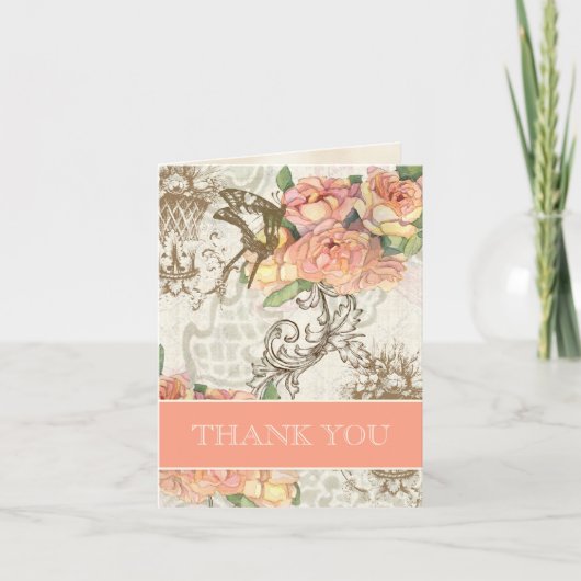 Flutterbyes 'n Rose Elegant Wedding Vielen Dank Dankeskarte (Vorderseite)