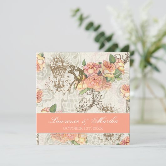 Flutterbyes 'n Rose Elegante Hochzeit Einladung (Stehend Vorderseite)