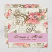 Flutterbyes 'n Rose Elegante Hochzeit - Pink-Lav Einladung (Vorne/Hinten)