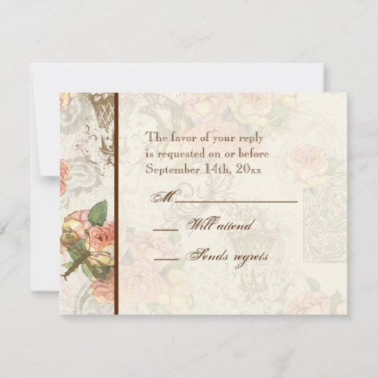 Flutterbyes 'n Rose Elegante Wedding RSVP Card (Rückseite)
