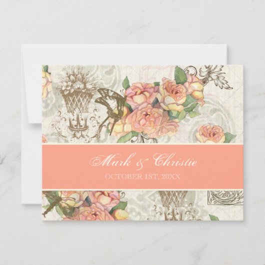 Flutterbyes 'n Rose Elegante Wedding RSVP Card Karte (Vorderseite)