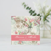 Flutterbyes 'n Tulips Elegante Hochzeit Einladung (Stehend Vorderseite)