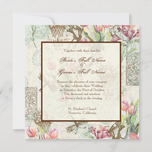 Flutterbyes 'n Tulips Elegante Hochzeit Einladung (Rückseite)