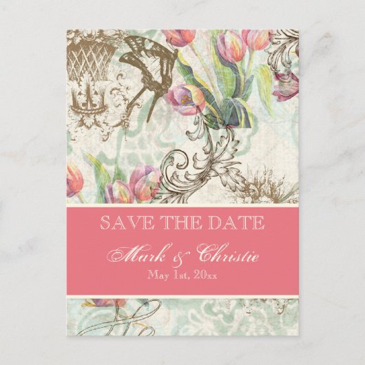 Flutterbyes 'n Tulips Elegante Save the Date Karte (Vorderseite)