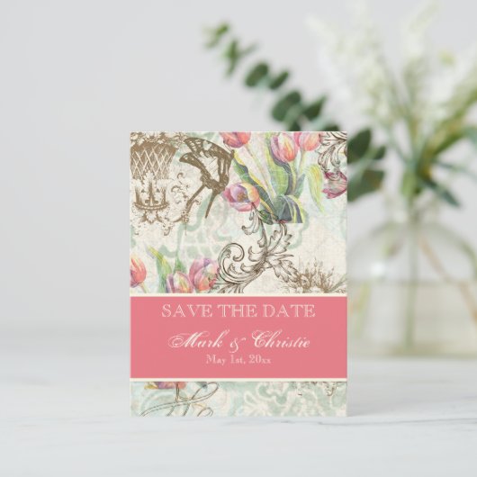 Flutterbyes 'n Tulips Elegante Save the Date Karte (Stehend Vorderseite)