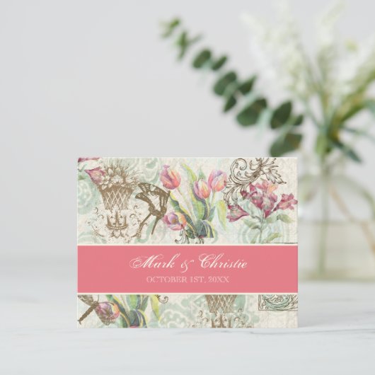 Flutterbyes 'n Tulips Elegante Wedding RSVP Card (Stehend Vorderseite)