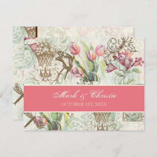 Flutterbyes 'n Tulips Elegante Wedding RSVP Card (Vorne/Hinten)