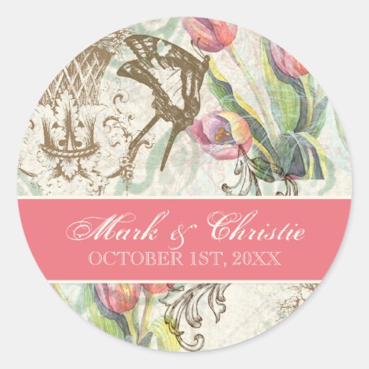 Flutterbyes 'n Tulips Elegante Wedding Stickers (Vorderseite)