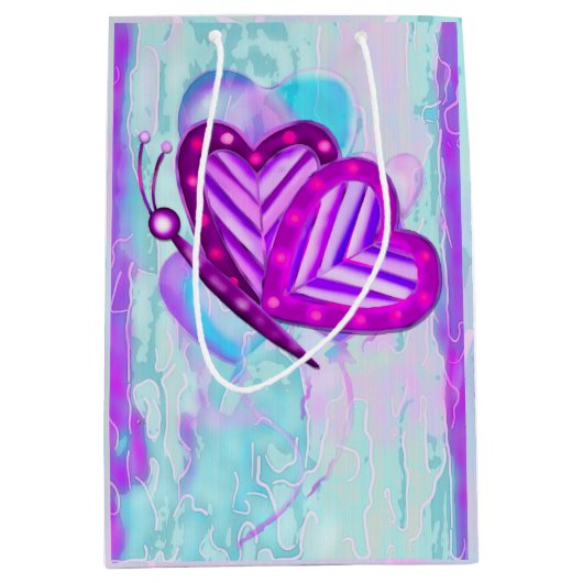 Flutterbys Valentines Folk Art MEDIUM NUR Mittlere Geschenktüte (Vorderseite)