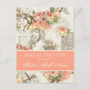 Flutterbyte in Rose Elegantes Brautparty Postkarte