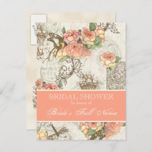 Flutterbyte in Rose Elegantes Brautparty Postkarte (Vorne/Hinten)