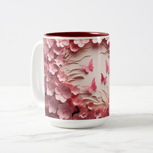 Fluttereleganz: 3D-Tasse des Morgenblicks Zweifarbige Tasse (Vorderseite Links)