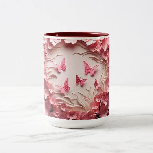 Fluttereleganz: 3D-Tasse des Morgenblicks Zweifarbige Tasse (Mittel)
