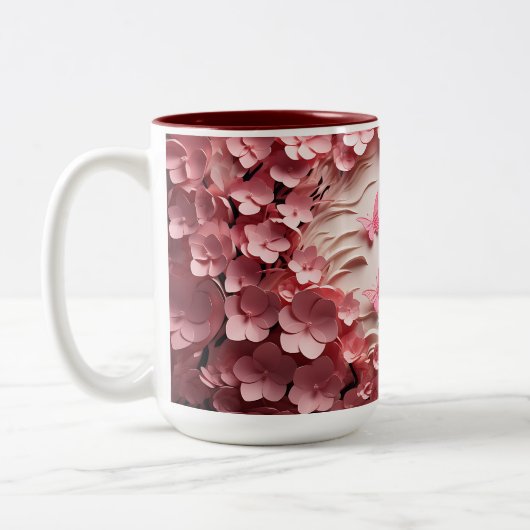 Fluttereleganz: 3D-Tasse des Morgenblicks Zweifarbige Tasse (Links)