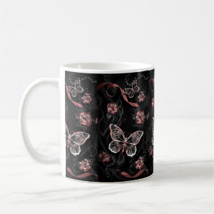 Fluttering Elegance: Black Butterfly Tasse" Kaffeetasse