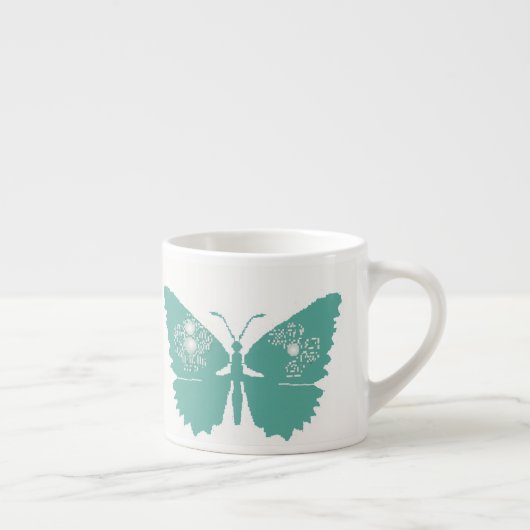 "Fluttering Elegance: Light Seagreen Butterfly Espressotasse (Rechts)