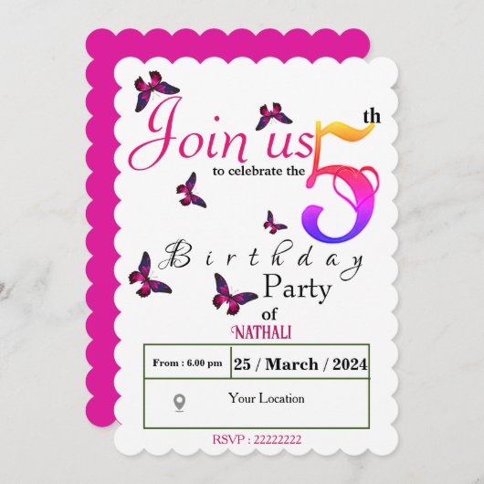 Fluttering Fun Einladung (Vorne/Hinten)