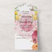 Flutterromane: Aquarellfarbene Rose & Schmetterlin All In One Einladung (Innen Boden)