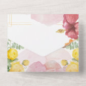 Flutterromane: Aquarellfarbene Rose & Schmetterlin All In One Einladung (Rückseite)