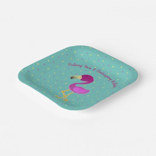 Flverblüffend Birthday Flamingo Pappteller (Gewinkelt)