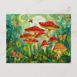 Fly Agariary Mushrooms unter Vollmondlicht Postkarte
