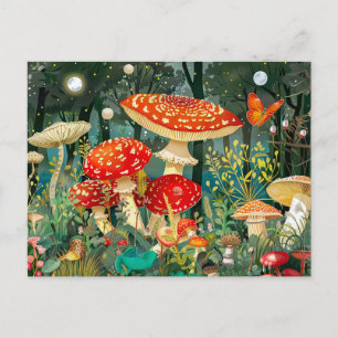 Fly Agariary Mushrooms unter Vollmondlicht Postkarte