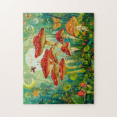 Fly Agariary Mushrooms unter Vollmondlicht Puzzle (Vertikal)