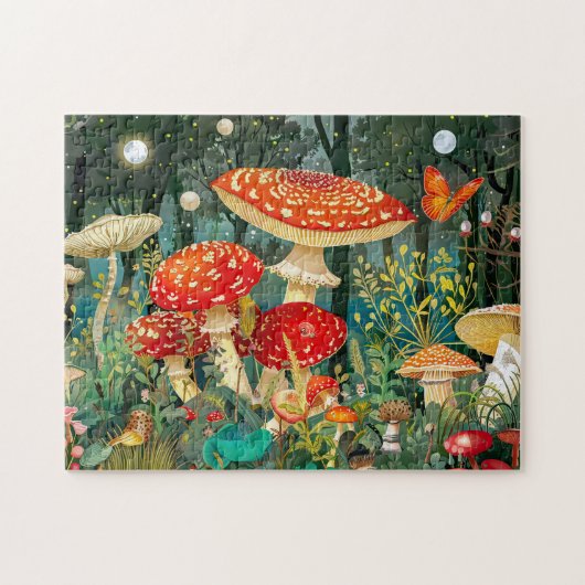 Fly Agariary Mushrooms unter Vollmondlicht Puzzle (Horizontal)