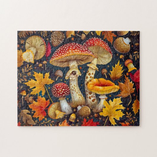 Fly Agariary Mushrooms unter Vollmondlicht Puzzle (Horizontal)