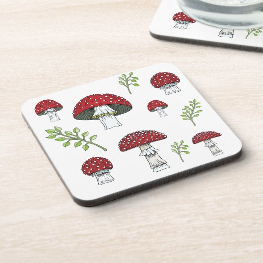 Fly Agaric Red Topped Mushrooms Getränkeuntersetzer (Linke Seite)
