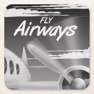 Fly Airways Vintage Reiseplakat. Rechteckiger Pappuntersetzer